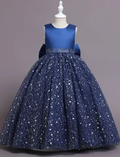 Kids Girls' Flower Girl Dress Dress Sequin Sleeveless Performance Wedding Party Mesh Bow Elegant Princess Polyester Maxi A Line Dress Tulle Dress Summer Spring 4-13 Years Multicolor Pink Wine