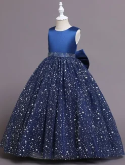 Kids Girls' Flower Girl Dress Dress Sequin Sleeveless Performance Wedding Party Mesh Bow Elegant Princess Polyester Maxi A Line Dress Tulle Dress Summer Spring 4-13 Years Multicolor Pink Wine