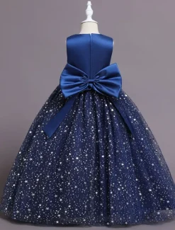 Kids Girls' Flower Girl Dress Dress Sequin Sleeveless Performance Wedding Party Mesh Bow Elegant Princess Polyester Maxi A Line Dress Tulle Dress Summer Spring 4-13 Years Multicolor Pink Wine