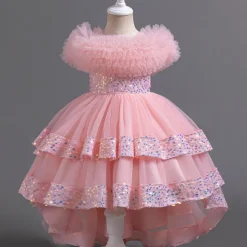 Kids Girls' Flower Girl Dress Party Dress Sequin Sleeveless Wedding Party Special Occasion Sequins Ruched Zipper Adorable Sweet Cotton Polyester Asymmetrical Party Dress Summer Spring Fall 4-13 Years