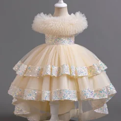 Kids Girls' Flower Girl Dress Party Dress Sequin Sleeveless Wedding Party Special Occasion Sequins Ruched Zipper Adorable Sweet Cotton Polyester Asymmetrical Party Dress Summer Spring Fall 4-13 Years