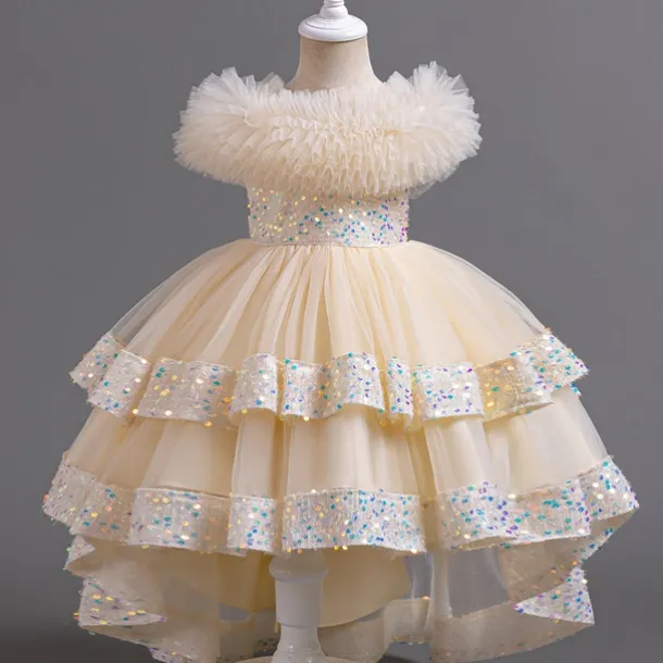 Kids Girls' Flower Girl Dress Party Dress Sequin Sleeveless Wedding Party Special Occasion Sequins Ruched Zipper Adorable Sweet Cotton Polyester Asymmetrical Party Dress Summer Spring Fall 4-13 Years