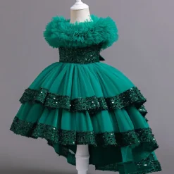 Kids Girls' Flower Girl Dress Party Dress Sequin Sleeveless Wedding Party Special Occasion Sequins Ruched Zipper Adorable Sweet Cotton Polyester Asymmetrical Party Dress Summer Spring Fall 4-13 Years