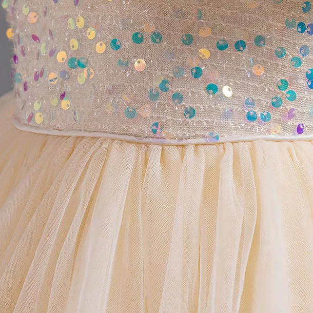 Kids Girls' Flower Girl Dress Party Dress Sequin Sleeveless Wedding Party Special Occasion Sequins Ruched Zipper Adorable Sweet Cotton Polyester Asymmetrical Party Dress Summer Spring Fall 4-13 Years