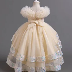 Kids Girls' Flower Girl Dress Party Dress Sequin Sleeveless Wedding Party Special Occasion Sequins Ruched Zipper Adorable Sweet Cotton Polyester Asymmetrical Party Dress Summer Spring Fall 4-13 Years