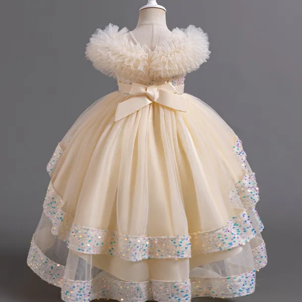 Kids Girls' Flower Girl Dress Party Dress Sequin Sleeveless Wedding Party Special Occasion Sequins Ruched Zipper Adorable Sweet Cotton Polyester Asymmetrical Party Dress Summer Spring Fall 4-13 Years