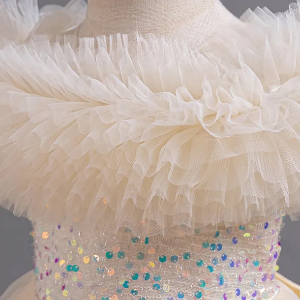 Kids Girls' Flower Girl Dress Party Dress Sequin Sleeveless Wedding Party Special Occasion Sequins Ruched Zipper Adorable Sweet Cotton Polyester Asymmetrical Party Dress Summer Spring Fall 4-13 Years