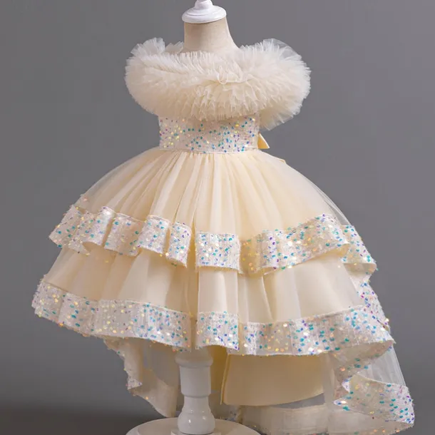 Kids Girls' Flower Girl Dress Party Dress Sequin Sleeveless Wedding Party Special Occasion Sequins Ruched Zipper Adorable Sweet Cotton Polyester Asymmetrical Party Dress Summer Spring Fall 4-13 Years