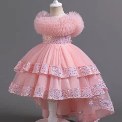 Kids Girls' Flower Girl Dress Party Dress Sequin Sleeveless Wedding Party Special Occasion Sequins Ruched Zipper Adorable Sweet Cotton Polyester Asymmetrical Party Dress Summer Spring Fall 4-13 Years