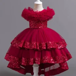 Kids Girls' Flower Girl Dress Party Dress Sequin Sleeveless Wedding Party Special Occasion Sequins Ruched Zipper Adorable Sweet Cotton Polyester Asymmetrical Party Dress Summer Spring Fall 4-13 Years