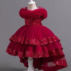 Kids Girls' Flower Girl Dress Party Dress Sequin Sleeveless Wedding Party Special Occasion Sequins Ruched Zipper Adorable Sweet Cotton Polyester Asymmetrical Party Dress Summer Spring Fall 4-13 Years