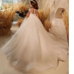 Kids Girls' Flower Girl Dress Party Dress Solid Color Short Sleeve Performance Wedding Party Mesh Princess Sweet Mesh Mid-Calf Sheath Dress Tulle Dress Summer Spring Fall 4-12 Years White