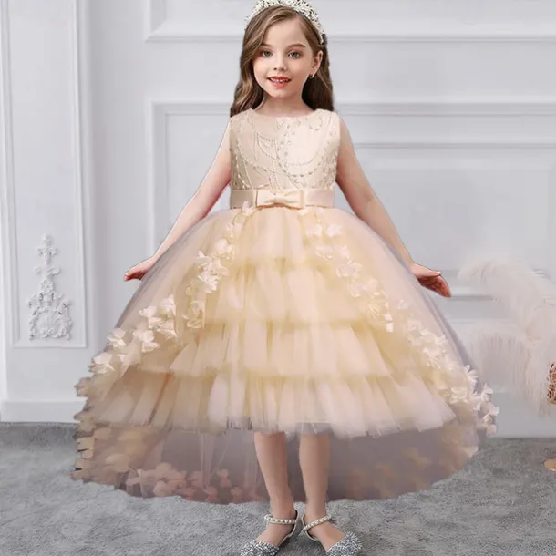 Kids Girls' Flower Girl Dress Dress Solid Colored Sleeveless Performance Wedding Party Mesh Bow Princess Sweet Cotton Tulle Asymmetrical A Line Dress Summer Spring 3-12 Years White Pink Wine