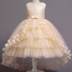 Kids Girls' Flower Girl Dress Dress Solid Colored Sleeveless Performance Wedding Party Mesh Bow Princess Sweet Cotton Tulle Asymmetrical A Line Dress Summer Spring 3-12 Years White Pink Wine