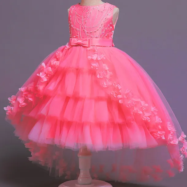 Kids Girls' Flower Girl Dress Dress Solid Colored Sleeveless Performance Wedding Party Mesh Bow Princess Sweet Cotton Tulle Asymmetrical A Line Dress Summer Spring 3-12 Years White Pink Wine