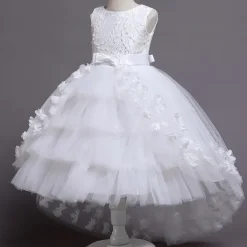 Kids Girls' Flower Girl Dress Dress Solid Colored Sleeveless Performance Wedding Party Mesh Bow Princess Sweet Cotton Tulle Asymmetrical A Line Dress Summer Spring 3-12 Years White Pink Wine