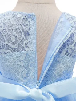 Kids Girls' Flower Girl Dress Dress Half Sleeve Wedding Party Lace up Mesh Elegant Vintage Maxi Swing Dress A Line Dress Spring Fall 3-12 Years White Light Green Pink