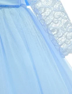 Kids Girls' Flower Girl Dress Dress Half Sleeve Wedding Party Lace up Mesh Elegant Vintage Maxi Swing Dress A Line Dress Spring Fall 3-12 Years White Light Green Pink