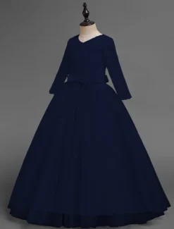 Kids Girls' Flower Girl Dress Dress Half Sleeve Wedding Party Lace up Mesh Elegant Vintage Maxi Swing Dress A Line Dress Spring Fall 3-12 Years White Light Green Pink