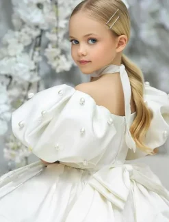 Kids Girls' Flower Girl Dress Dress Solid Color Solid Colored Short Sleeve Formal Wedding Party Ruched Mesh Puff Sleeve Cute Sweet Polyester Above Knee A Line Dress Tulle Dress Flower Girl's Dress