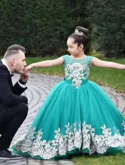 Kids Girls' Flower Girl Dress Dress Floral Solid Colored Sleeveless Wedding Party Birthday Lace Ruched Mesh Cute Princess Polyester Maxi A Line Dress Tulle Dress Summer Fall 3-12 Years White Green