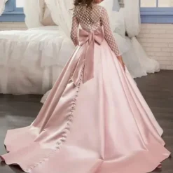 Kids Girls' Flower Girl Dress Party Dress Solid Color Long Sleeve Performance Wedding Party Mesh Princess Sweet Mesh Mid-Calf Sheath Dress Tulle Dress Flower Girl's Dress Summer Spring Fall 2-12 Years