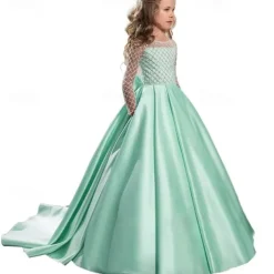 Kids Girls' Flower Girl Dress Party Dress Solid Color Long Sleeve Performance Wedding Party Mesh Princess Sweet Mesh Mid-Calf Sheath Dress Tulle Dress Flower Girl's Dress Summer Spring Fall 2-12 Years