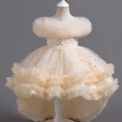 Kids Girls' Flower Girl Dress Party Dress Solid Color Floral Star Sleeveless Wedding Party Special Occasion Sequins Ruched Mesh Adorable Sweet Cotton Polyester Asymmetrical Party Dress Summer Spring