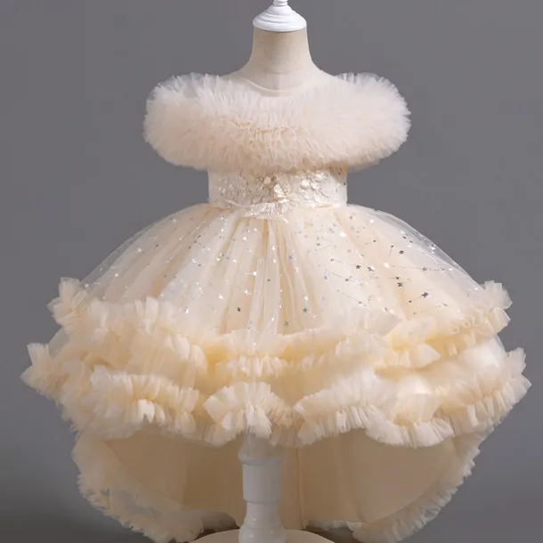 Kids Girls' Flower Girl Dress Party Dress Solid Color Floral Star Sleeveless Wedding Party Special Occasion Sequins Ruched Mesh Adorable Sweet Cotton Polyester Asymmetrical Party Dress Summer Spring