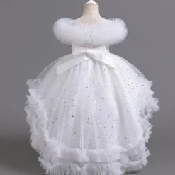 Kids Girls' Flower Girl Dress Party Dress Solid Color Floral Star Sleeveless Wedding Party Special Occasion Sequins Ruched Mesh Adorable Sweet Cotton Polyester Asymmetrical Party Dress Summer Spring