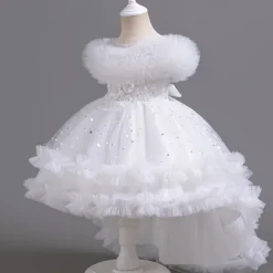 Kids Girls' Flower Girl Dress Party Dress Solid Color Floral Star Sleeveless Wedding Party Special Occasion Sequins Ruched Mesh Adorable Sweet Cotton Polyester Asymmetrical Party Dress Summer Spring