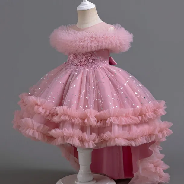 Kids Girls' Flower Girl Dress Party Dress Solid Color Floral Star Sleeveless Wedding Party Special Occasion Sequins Ruched Mesh Adorable Sweet Cotton Polyester Asymmetrical Party Dress Summer Spring