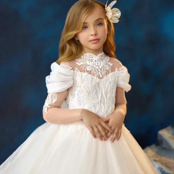 Kids Girls' Flower Girl Dress First Communion Dress Party Dress Solid Color Sleeveless Long Sleeve Performance Wedding Party Mesh Princess Sweet Mesh Mid-Calf Sheath Dress Tulle Dress Summer Spring