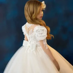 Kids Girls' Flower Girl Dress First Communion Dress Party Dress Solid Color Sleeveless Long Sleeve Performance Wedding Party Mesh Princess Sweet Mesh Mid-Calf Sheath Dress Tulle Dress Summer Spring