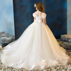 Kids Girls' Flower Girl Dress First Communion Dress Party Dress Solid Color Sleeveless Long Sleeve Performance Wedding Party Mesh Princess Sweet Mesh Mid-Calf Sheath Dress Tulle Dress Summer Spring