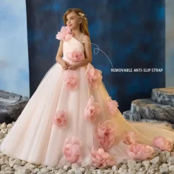 Kids Girls' Flower Girl Dress First Communion Dress Party Dress Solid Color Sleeveless Long Sleeve Performance Wedding Party Mesh Princess Sweet Mesh Mid-Calf Sheath Dress Tulle Dress Summer Spring