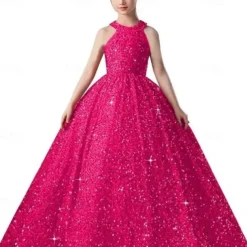 Kids Girls' Flower Girl Dress Party Dress Solid Color Sleeveless Formal Performance Wedding Mesh Princess Sweet Mesh Mid-Calf Sheath Dress Tulle Dress Flower Girl's Dress Summer Spring Fall 2-12