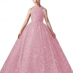 Kids Girls' Flower Girl Dress Party Dress Solid Color Sleeveless Formal Performance Wedding Mesh Princess Sweet Mesh Mid-Calf Sheath Dress Tulle Dress Flower Girl's Dress Summer Spring Fall 2-12