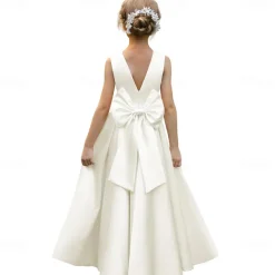Kids Girls' Flower Girl Dress Party Dress Solid Color Sleeveless Wedding Anniversary Party Fashion Adorable Daily Polyester Summer Spring 2-12 Years Beige