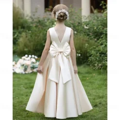 Kids Girls' Flower Girl Dress Party Dress Solid Color Sleeveless Wedding Anniversary Party Fashion Adorable Daily Polyester Summer Spring 2-12 Years Beige