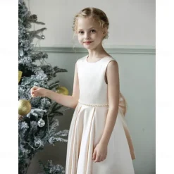 Kids Girls' Flower Girl Dress Party Dress Solid Color Sleeveless Wedding Anniversary Party Fashion Adorable Daily Polyester Summer Spring 2-12 Years Beige