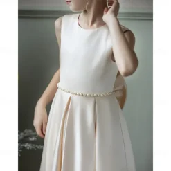 Kids Girls' Flower Girl Dress Party Dress Solid Color Sleeveless Wedding Anniversary Party Fashion Adorable Daily Polyester Summer Spring 2-12 Years Beige