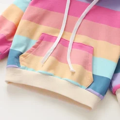 Kids Girls' Hoodie Rainbow Stripe Long Sleeve Pocket Spring Fall Cute Streetwear Daily Cotton Outdoor Casual Regular Fit