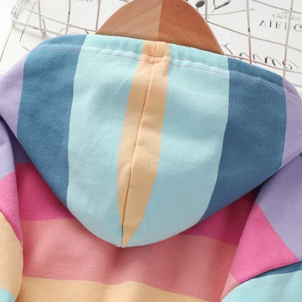 Kids Girls' Hoodie Rainbow Stripe Long Sleeve Pocket Spring Fall Cute Streetwear Daily Cotton Outdoor Casual Regular Fit