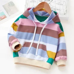 Kids Girls' Hoodie Rainbow Stripe Long Sleeve Pocket Spring Fall Cute Streetwear Daily Cotton Outdoor Casual Regular Fit
