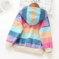 Kids Girls' Hoodie Rainbow Stripe Long Sleeve Pocket Spring Fall Cute Streetwear Daily Cotton Outdoor Casual Regular Fit