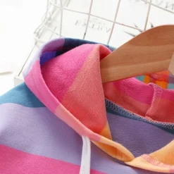 Kids Girls' Hoodie Rainbow Stripe Long Sleeve Pocket Spring Fall Cute Streetwear Daily Cotton Outdoor Casual Regular Fit