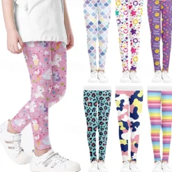 Kids Girls' Leggings Animal Active Outdoor Cotton 3-7 Years Summer Red monkey Purple crown White crown