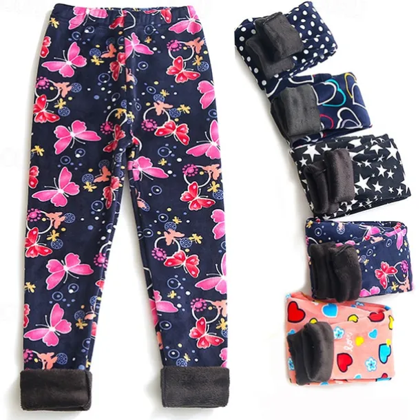 Kids Girls' Leggings Heart Active Outdoor 7-13 Years Fall Leopard Print Navy blue dots Colorful hearts