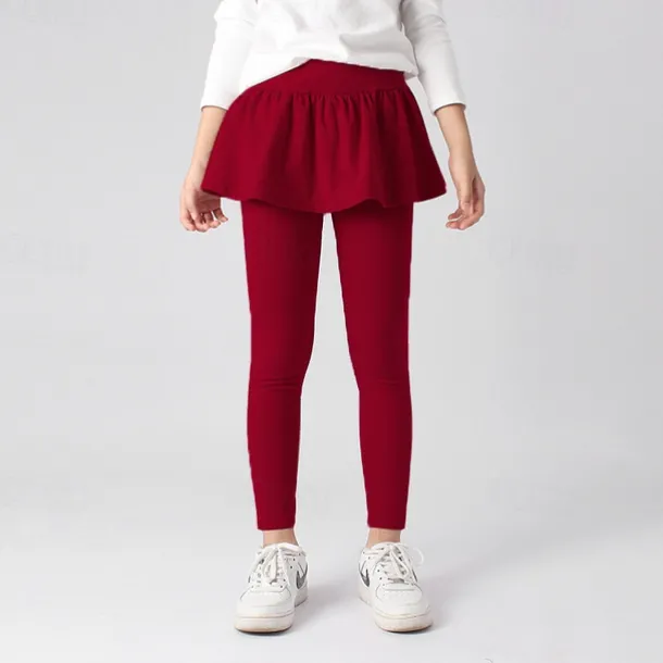 Kids Girls' Leggings Solid Color Active Training 7-13 Years Spring Date red Meat powder Black